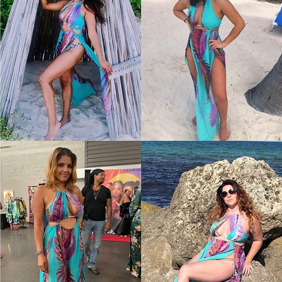 BIUBIU Women's Sexy Floral Halter Split Cover Up Swimsuit Maxi Dress Size XL. - Picture 6 of 7